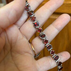 Garnet Silver Tennis Bracelet